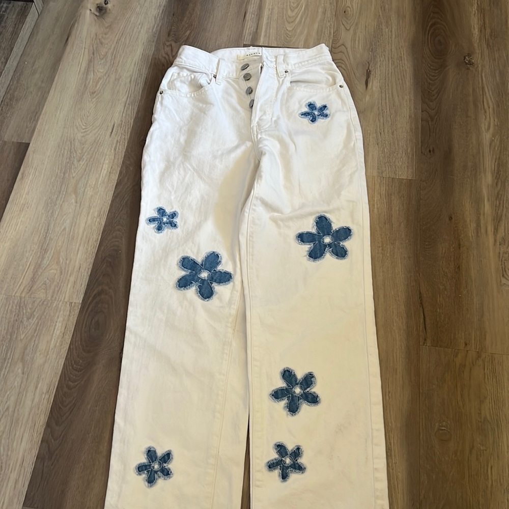 Pacsun White and Blue Flower Jeans